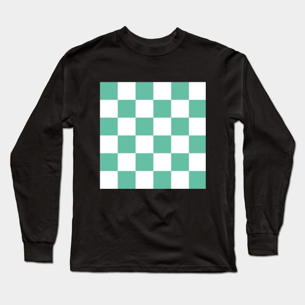 Aqua and white checkerboard print Long Sleeve T-Shirt by bettyretro